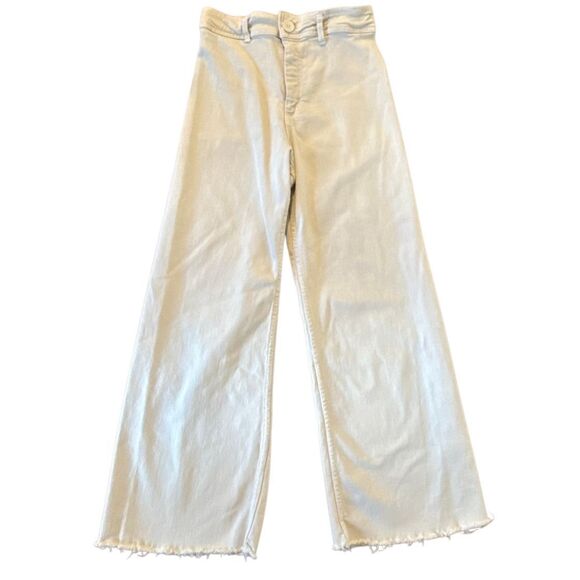 Zara Marine high rise wide leg cream jeans raw hem size 4 - Picture 2 of 11